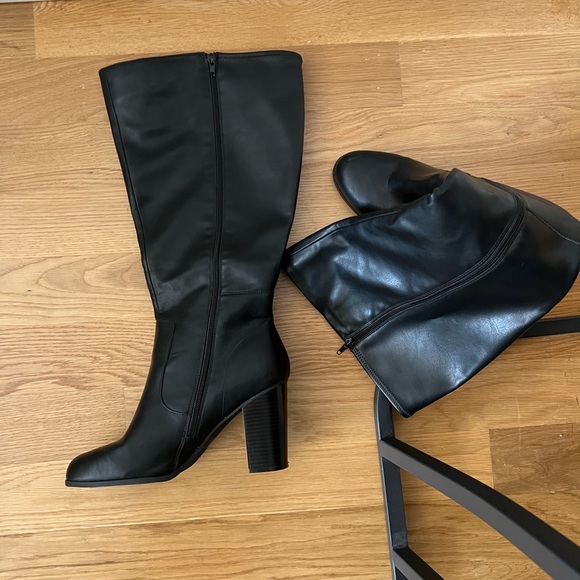 Style & Co. Shoes - Chic Black Knee High Heeled Leather Boots for Women